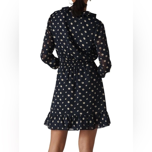Whistles Aggie Navy Daisy Print Ruffle Dress Size 4 - Picture 5 of 15